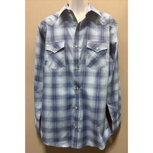 High Noon Western Shirt Mens Large Tall Blue Plaid Pearl Snap Long Sleeve